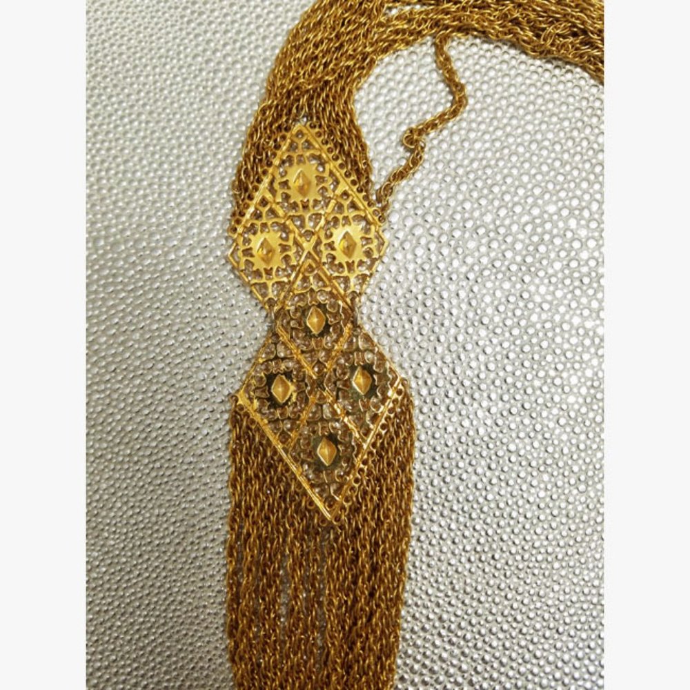 Vtg 70s Gold Chain Fringe Pendant Necklace - Picture 7 of 7